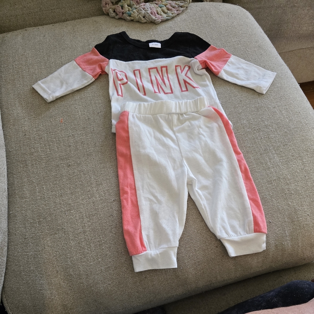 *Pink brand 0-3 months onesie and pants outfit, good condition